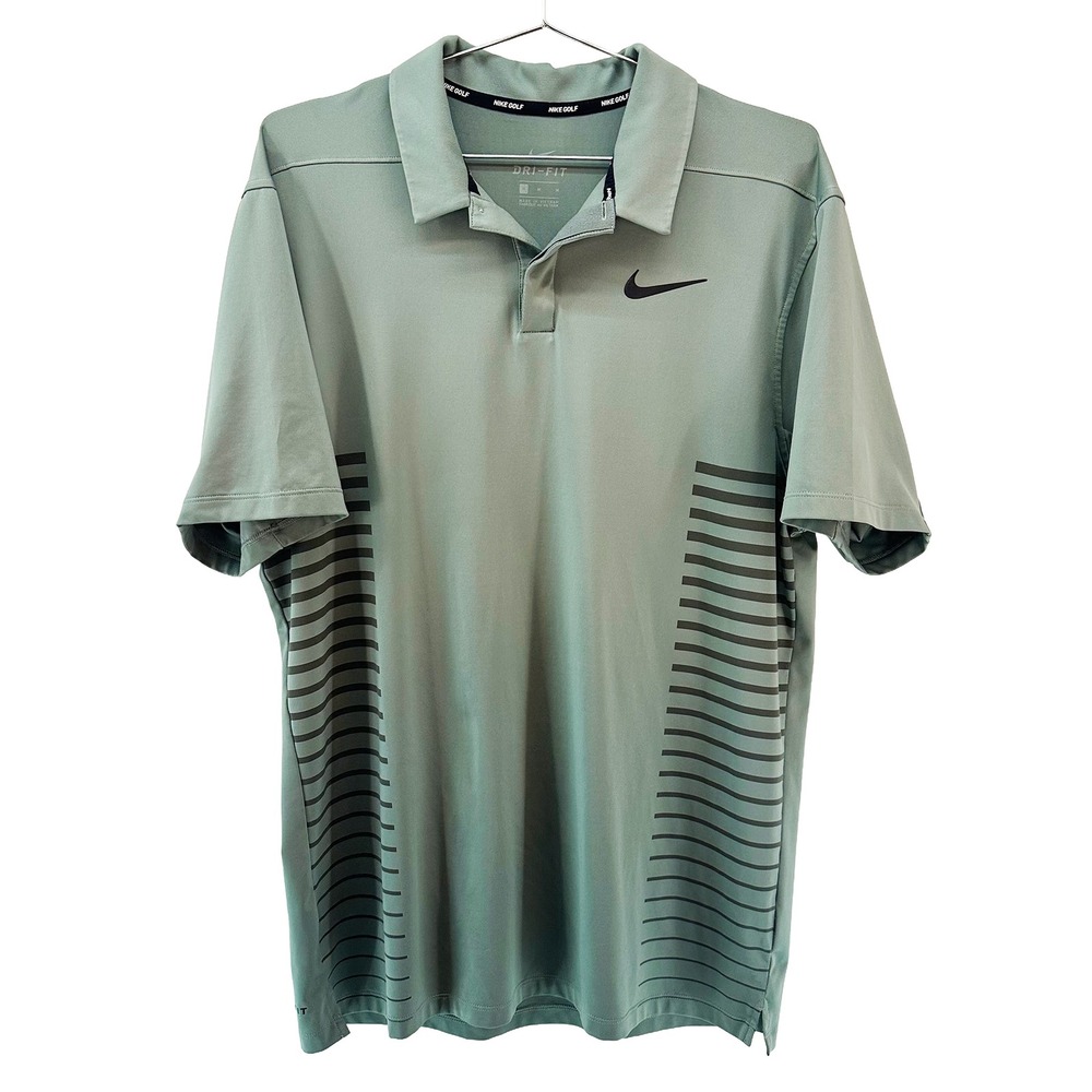 NIKE GOLF Dri-Fit Graphic Pattern‎ Performance Polo Shirt • Medium • green, gray